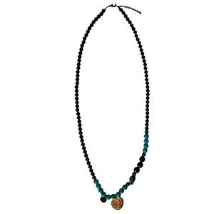 𝅺Bohemian Faux Turquoise Cobalt Gold Charm Necklace Long